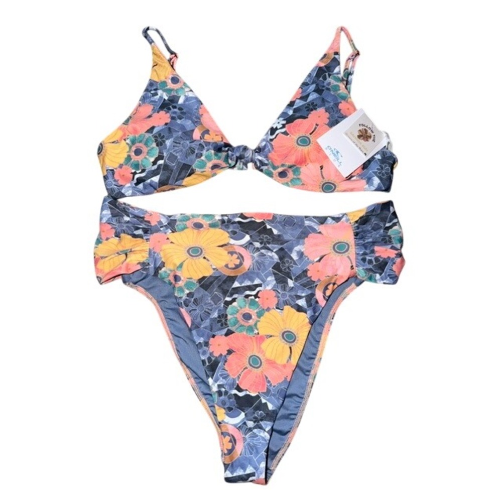 ONeill Blue Sahara Sun Floral‎ High Waist Bikini Set Blue Multi Large NEW
